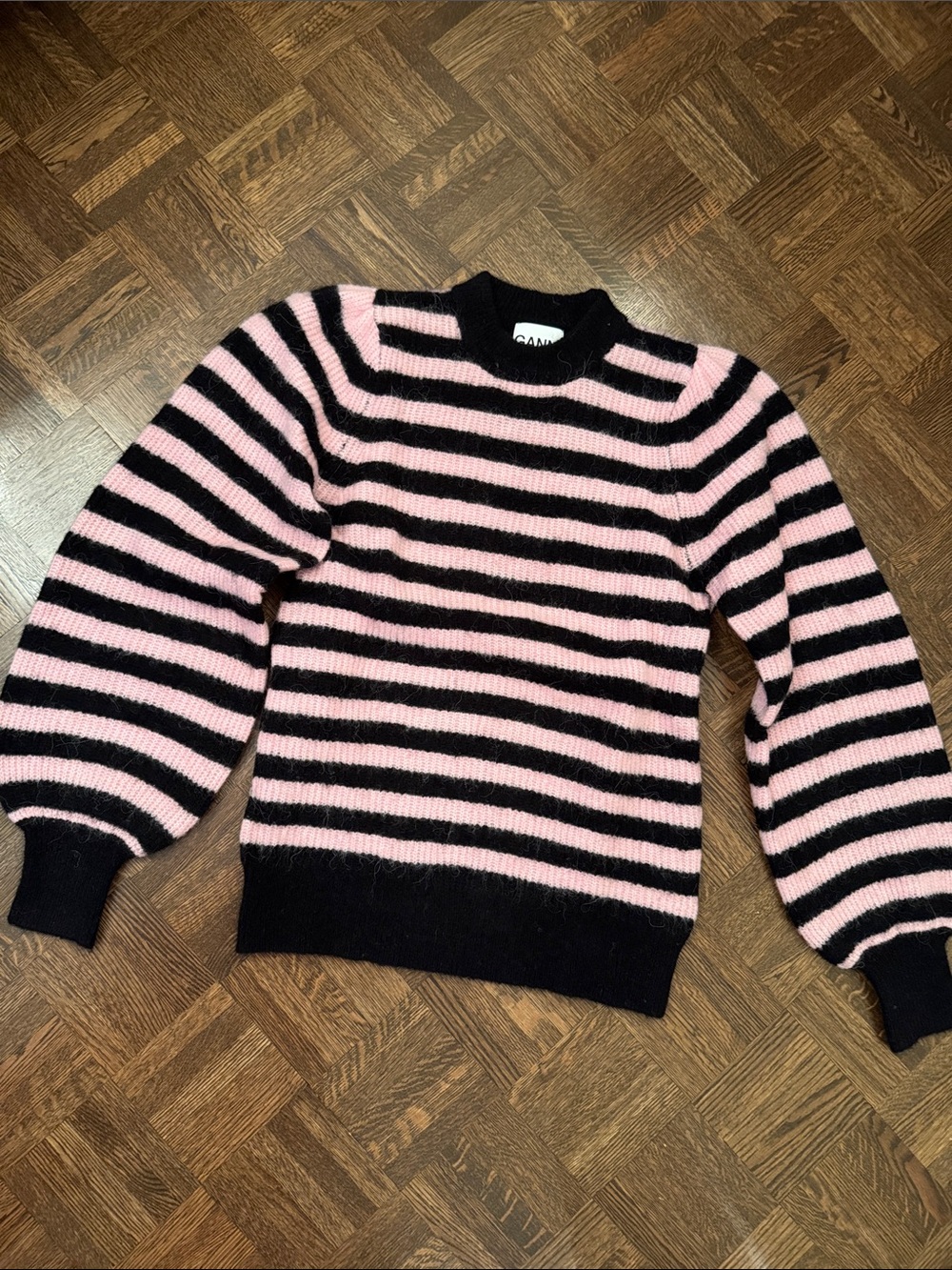 GANNI Pink and Black Striped Sweater Size Small